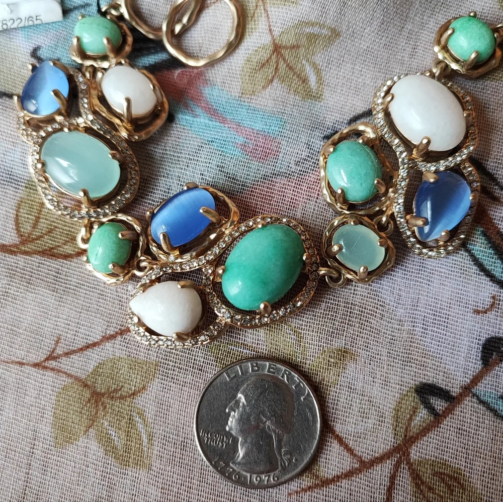 Badgley Mischka Ann Taylor Toggle Clasp Genuine Stones Bracelet Gold Tone Beachy